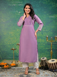 Sarvari Lavender Embroidered Kurti