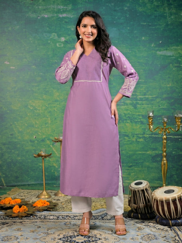Sarvari Lavender Embroidered Kurti
