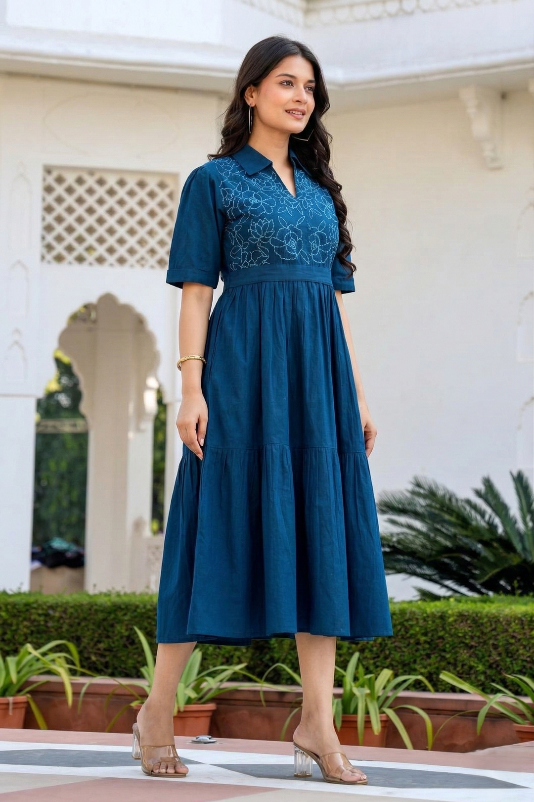 Esmera azure embroidery cotton dress