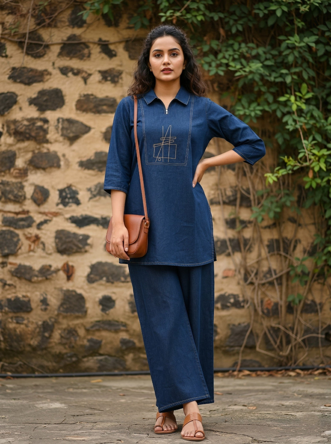 Prisha serul embroidery denim co-ord set