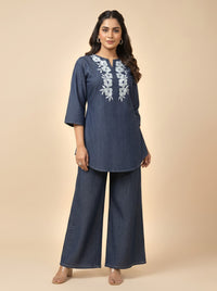 Prisha royal embroidery denim co-ord set