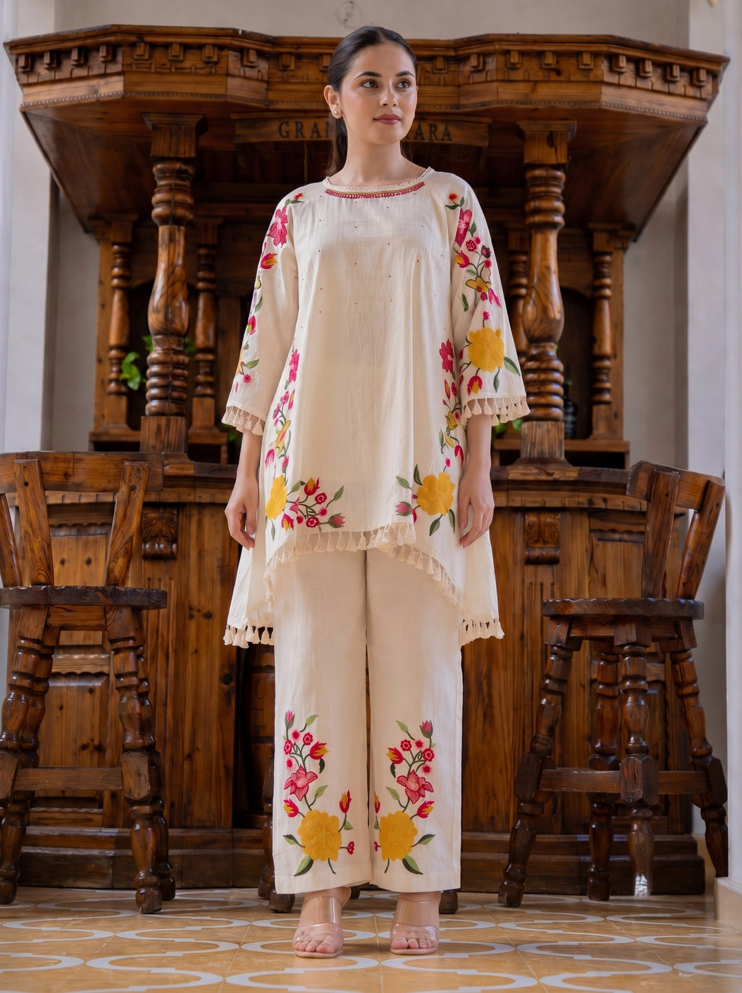 Hemal Bouquet Embroidery Cotton Co-ord Set