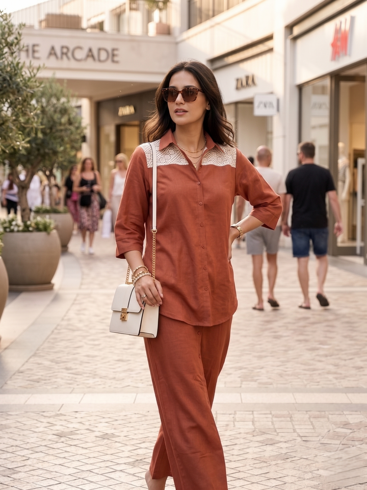Prisha apricot cotton co-ord set