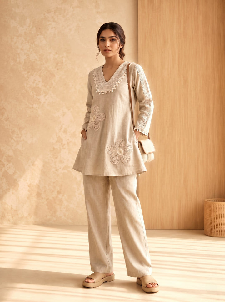 Sushi tan Embroidery Co-Ord set
