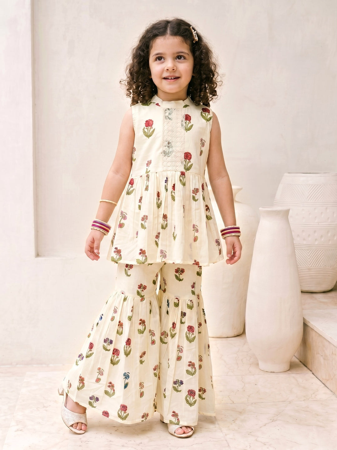 Joy Flower cotton kurta sharara kids set