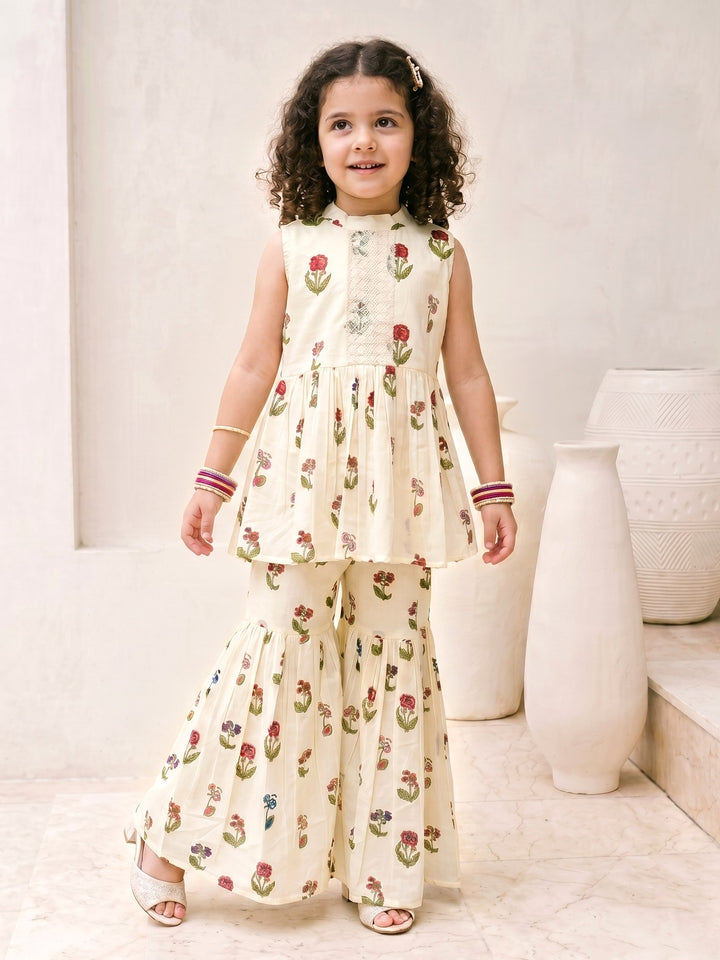 Joy Flower cotton kurta sharara kids set