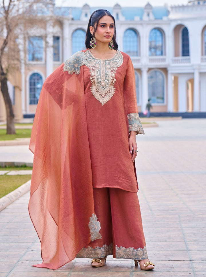 Mihika apricot full work suit set