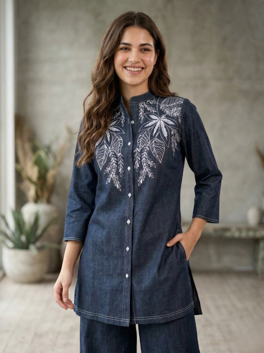 Prisha yale embroidery denim co-ord set