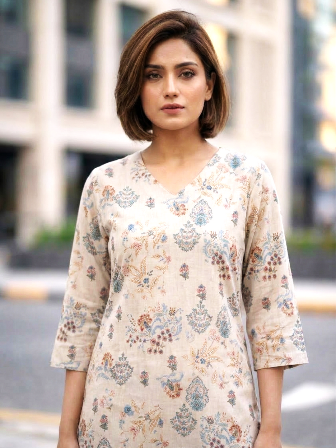 Bindiya Pearl Linen Printed Kurta Pant Set