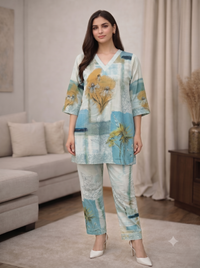 Akshara softblue printed cotton co-ord set