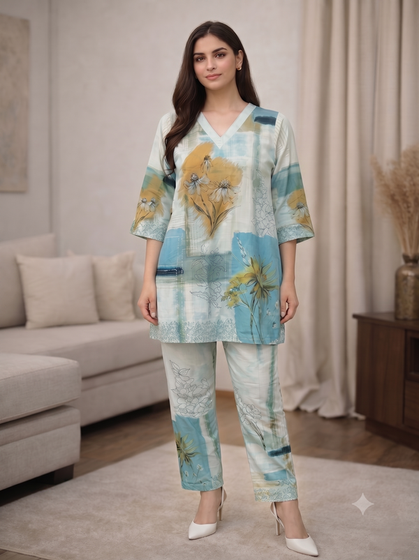 Akshara softblue printed cotton co-ord set