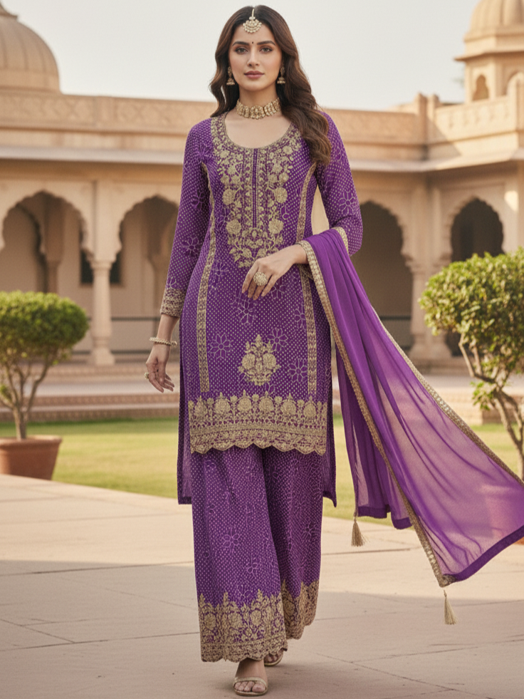 Zarkash Orchid Full Work Suit Set