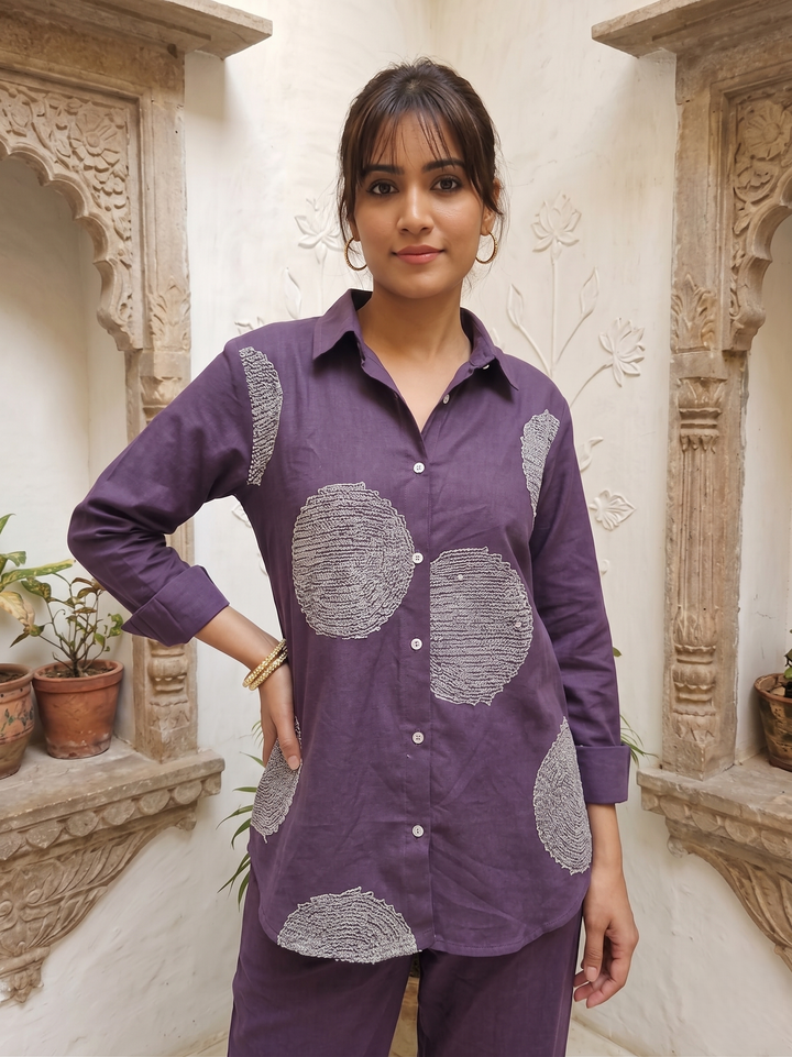 Swades periwinkle embroidery cotton co-ord set