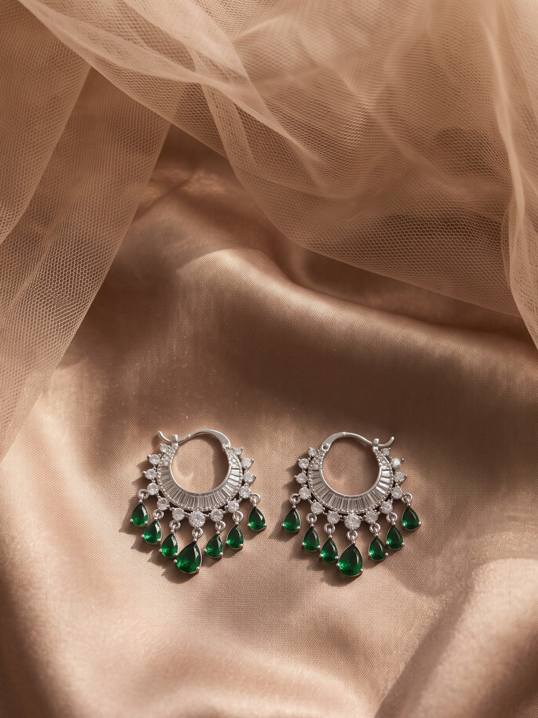 Monstera Zirconia Green Tassel Bali earring