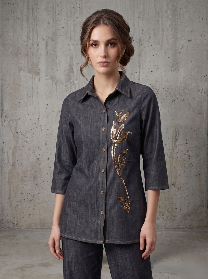 Prisha Trout handwork denim co-ord set