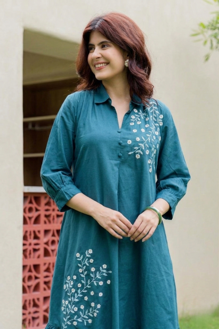 Esmera peacock embroidery cotton dress