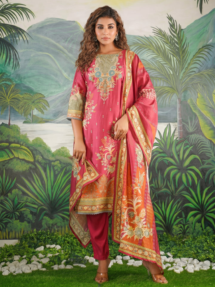 Rabha Vivid Printed Work Suit Set