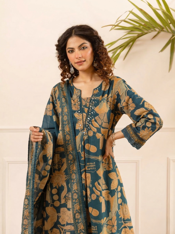 Karen sapphire cotton suit set