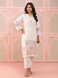 Drona merino embroidery cotton kurta pant set