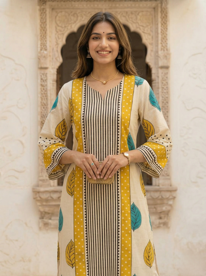 Virosh canary printed cotton kurta pant set