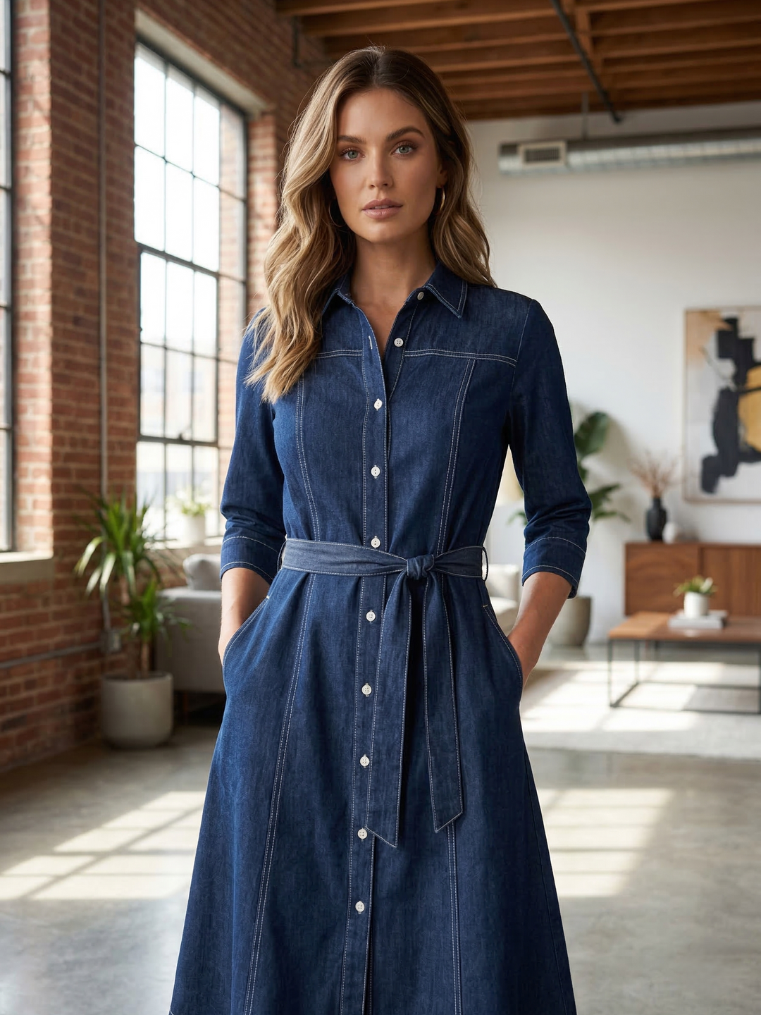 Prisha Navy denim cotton dress