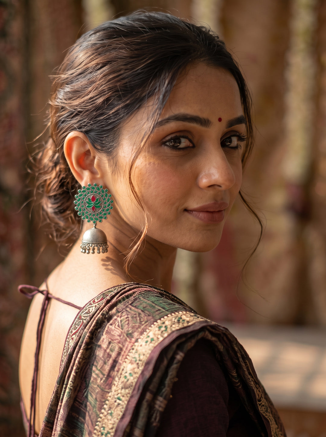 Rajwara Meenakarie Oxidised Jhumka