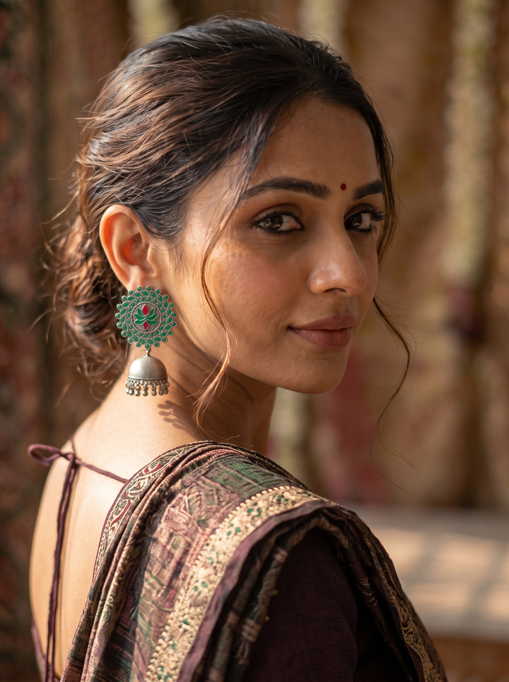 Rajwara Meenakarie Oxidised Jhumka