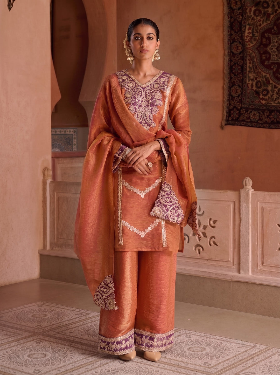 Gaurisha Rust full work premium suit set