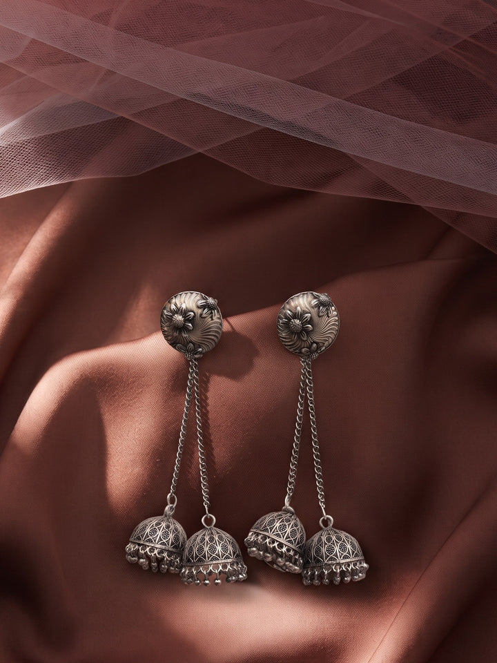 Rajwara Oxidised Double Layer Chain Jhumka