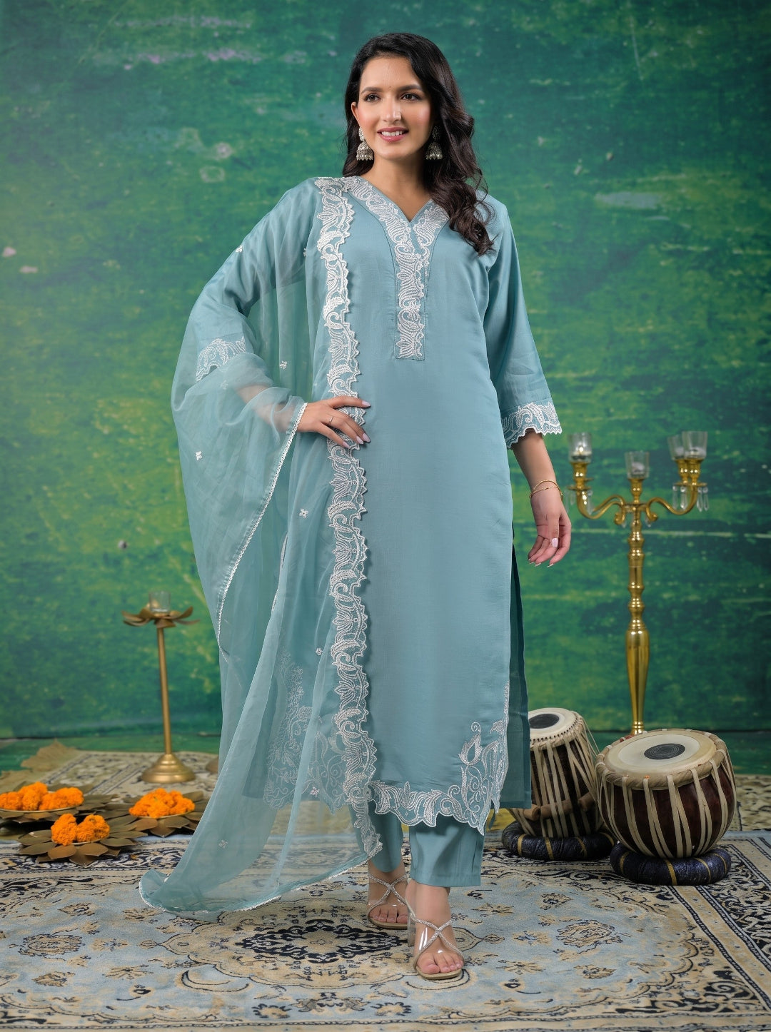 Morni Glacier Embroidered Suit Set