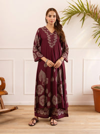 Karen berry wine printed cotton kurta pant set