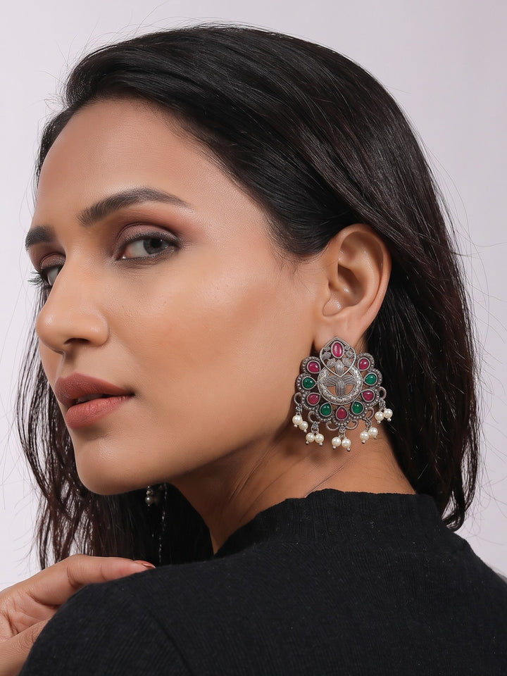 Meenakshi Meenakarie Silver Pendant Chain With Earring