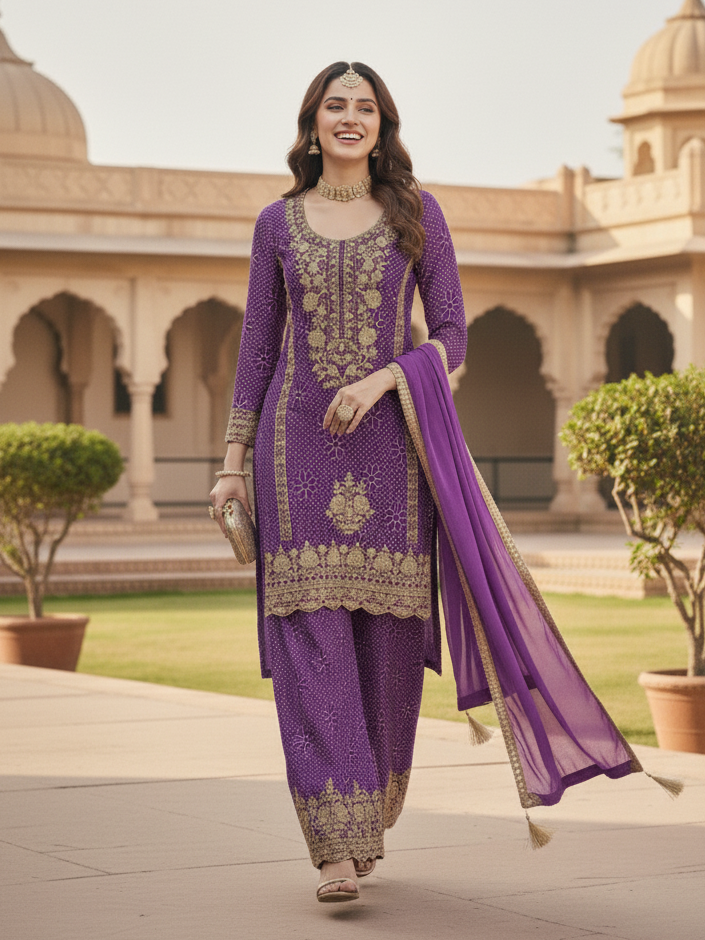 Zarkash Orchid Full Work Suit Set