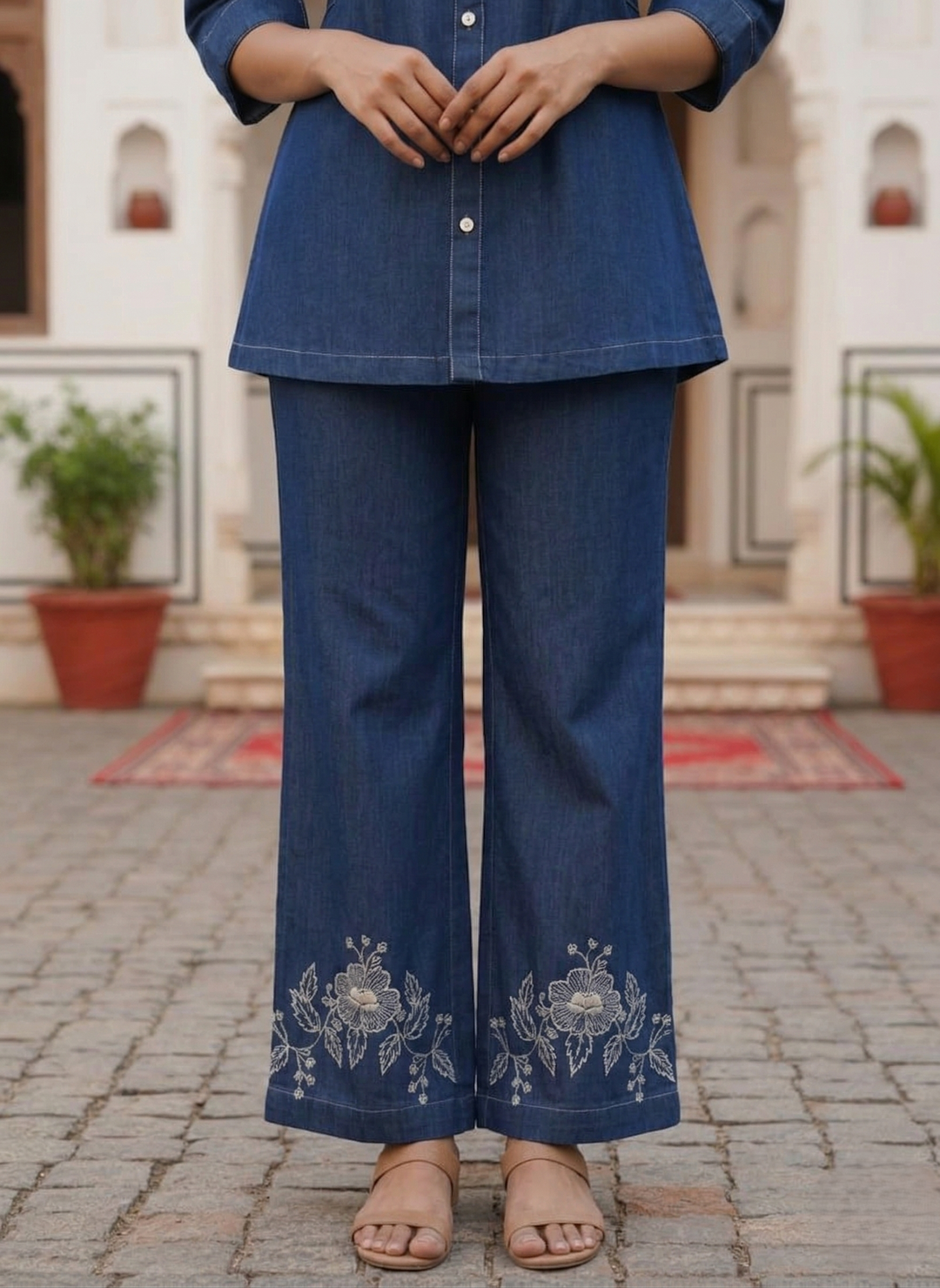 Poppi cobalt embroidery denim co-ord set
