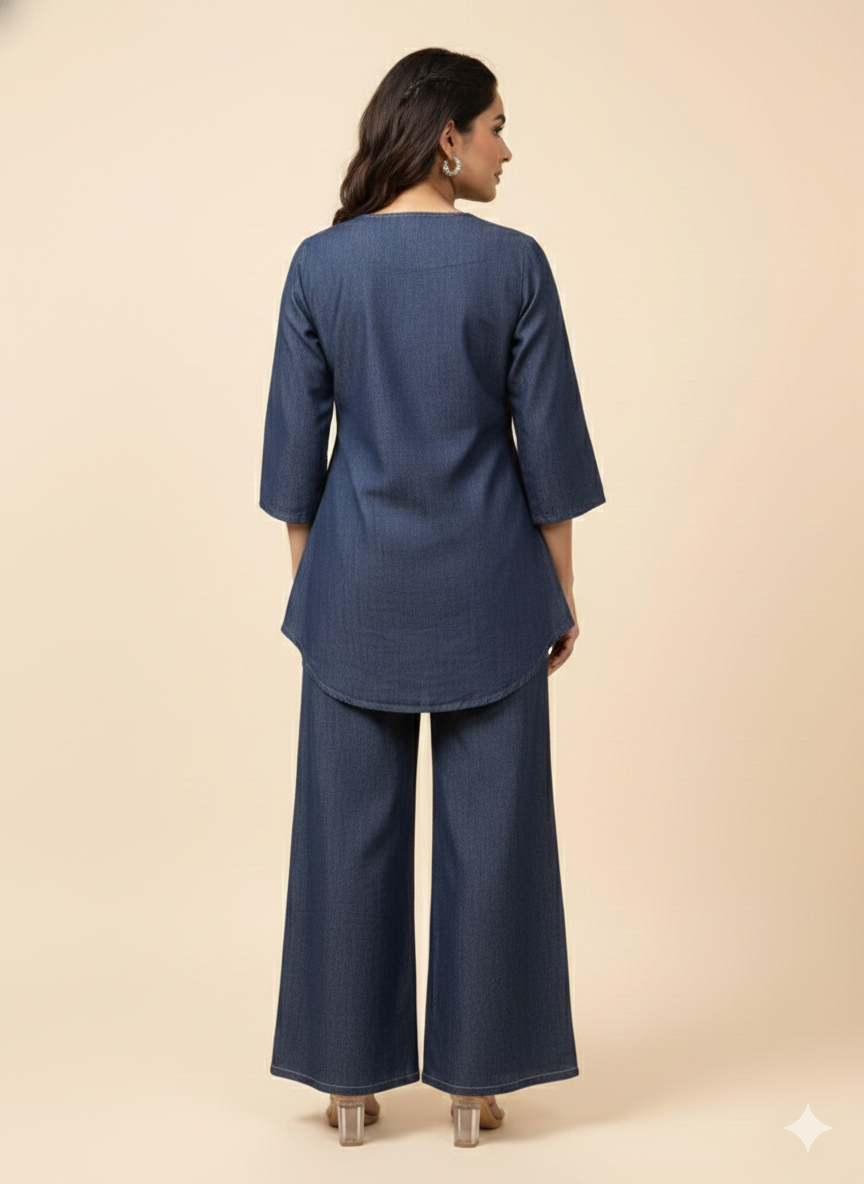 Prisha royal embroidery denim co-ord set