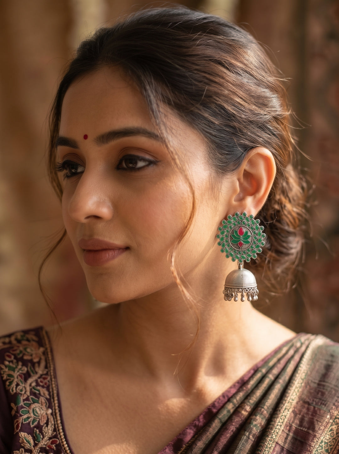 Rajwara Meenakarie Oxidised Jhumka