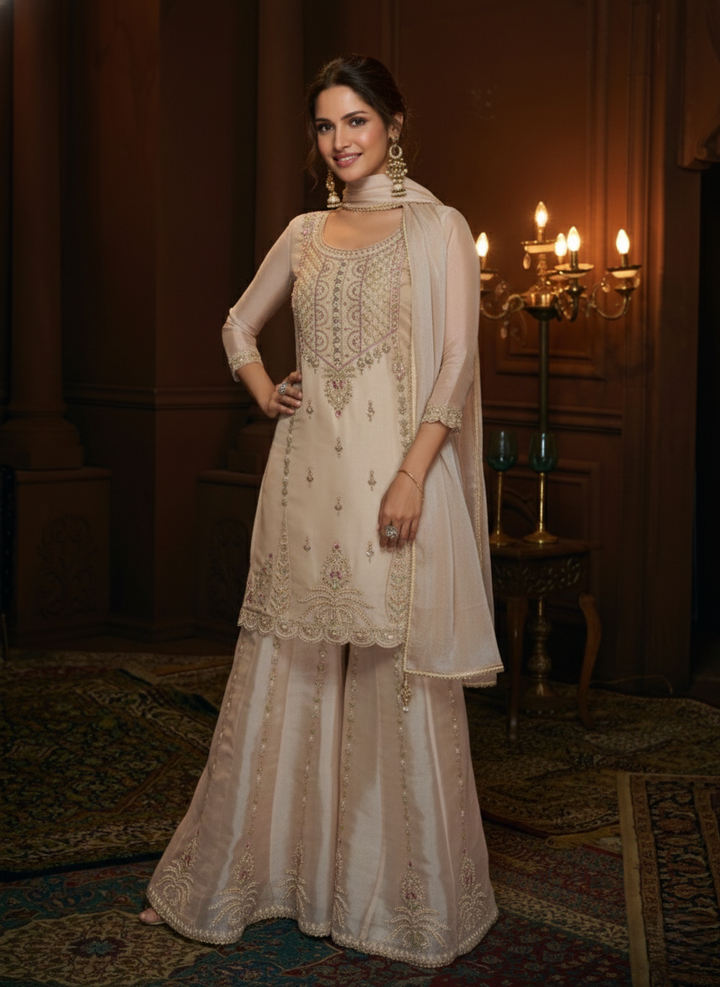Haniya Pearl Full Work Premium Gharara Set
