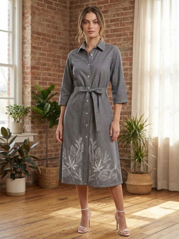 Prisha pebble denim embroidery dress