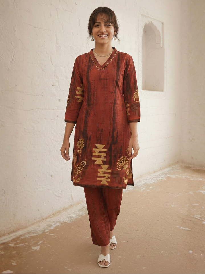 Swades Tangerine cotton co-ord set