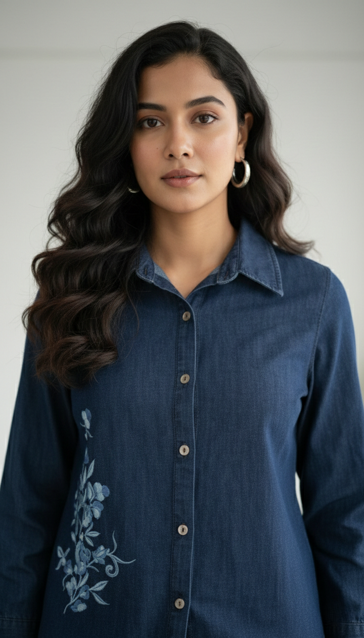 Prisha tiffany embroidery denim co-ord set