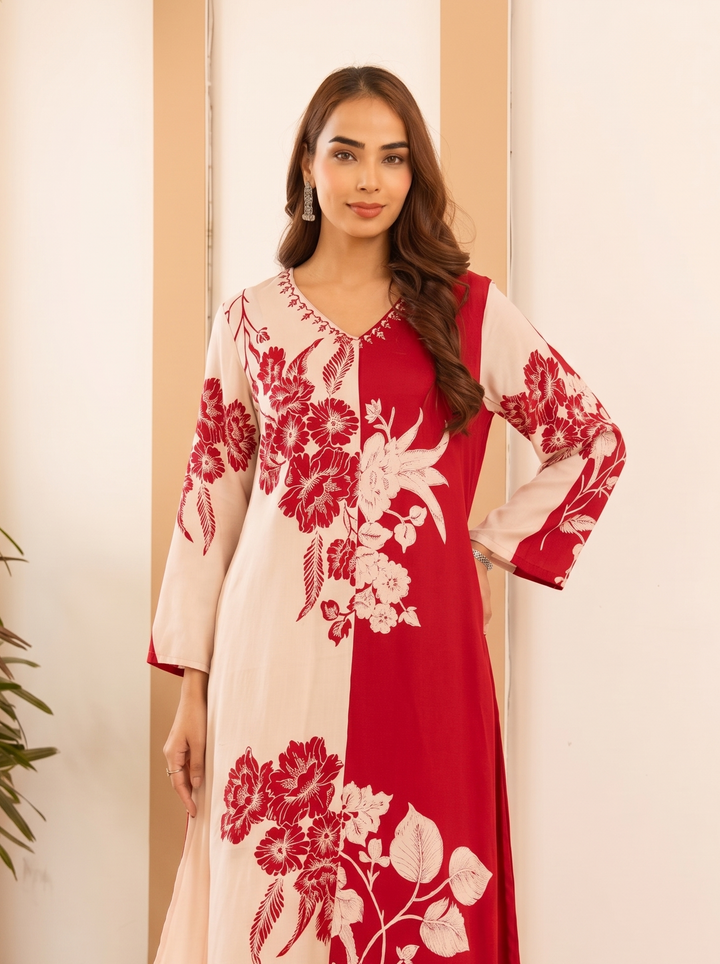 Karen cranberry cotton kurta pant set