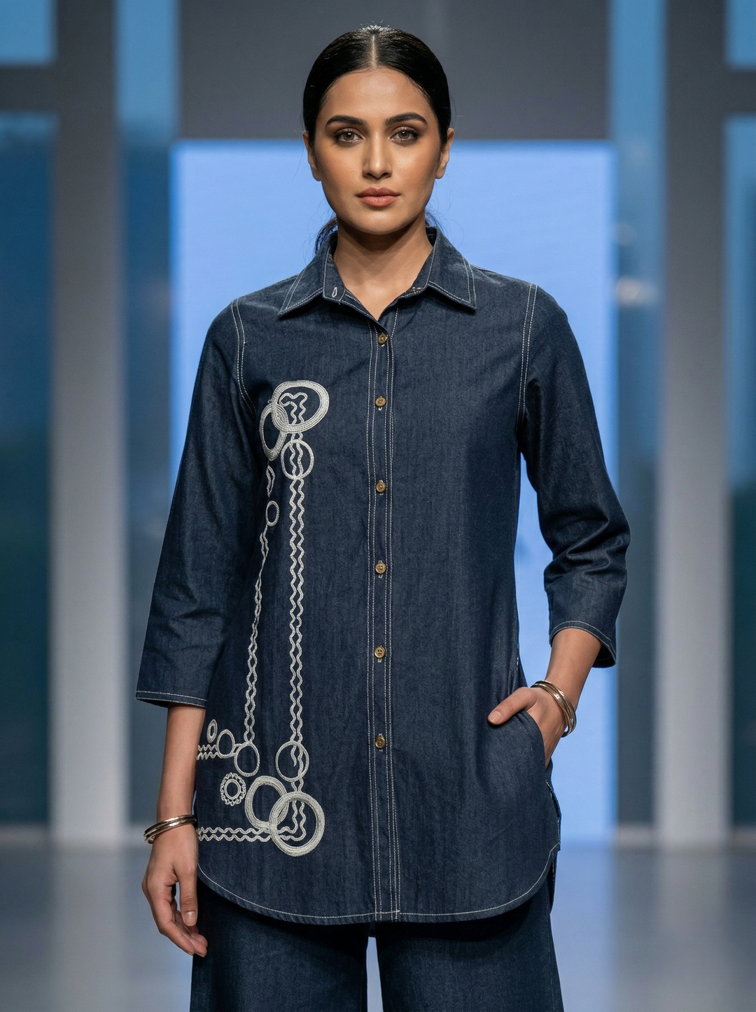 Prisha penn embroidery denim co-ord set