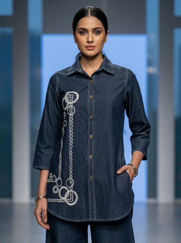 Prisha penn embroidery denim co-ord set