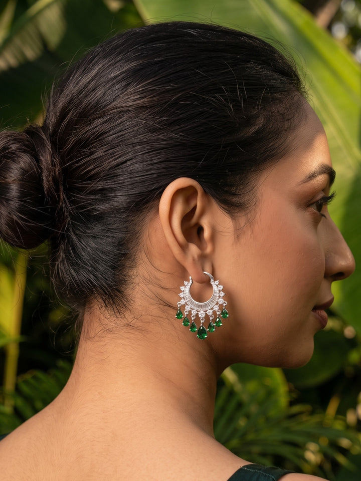 Monstera Zirconia Green Tassel Bali earring