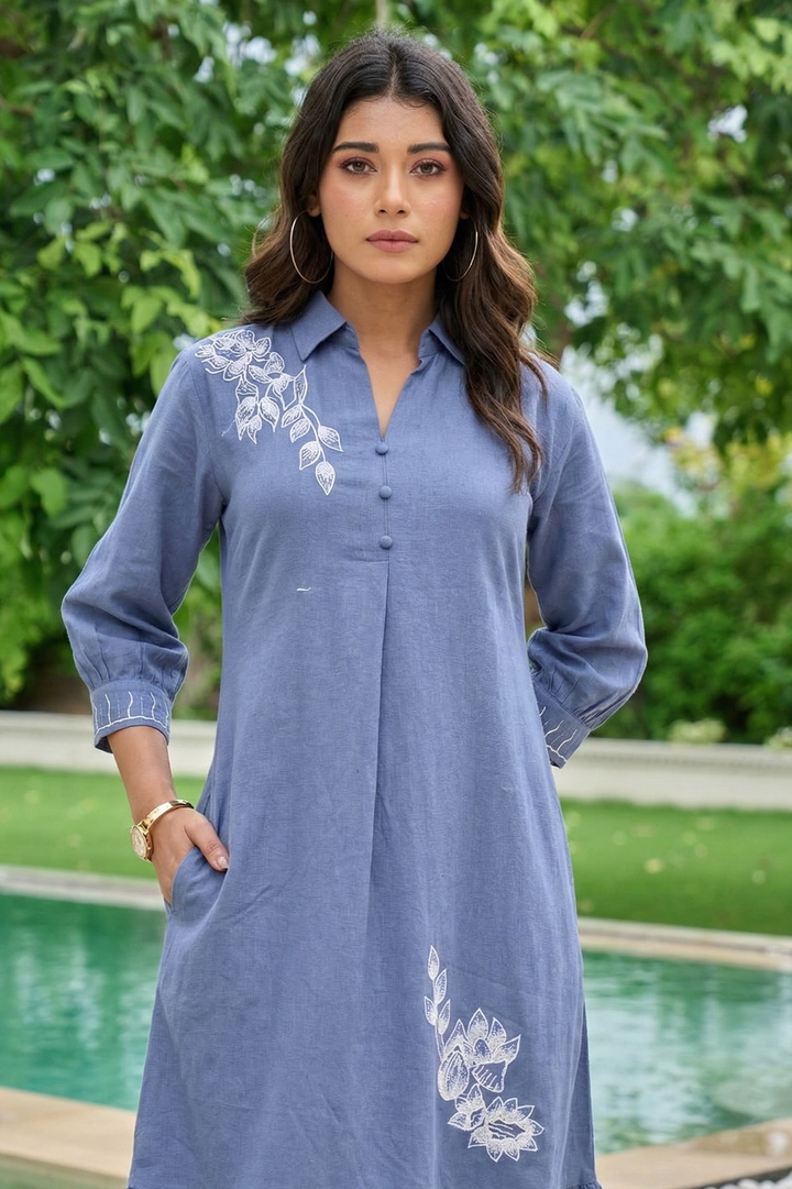 Esmera sky embroidery cotton dress