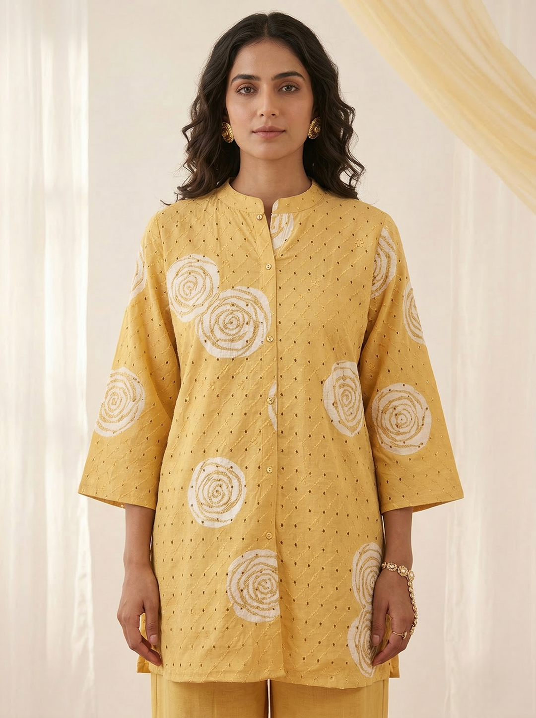 Swades canary schiffli Cotton co-ord set