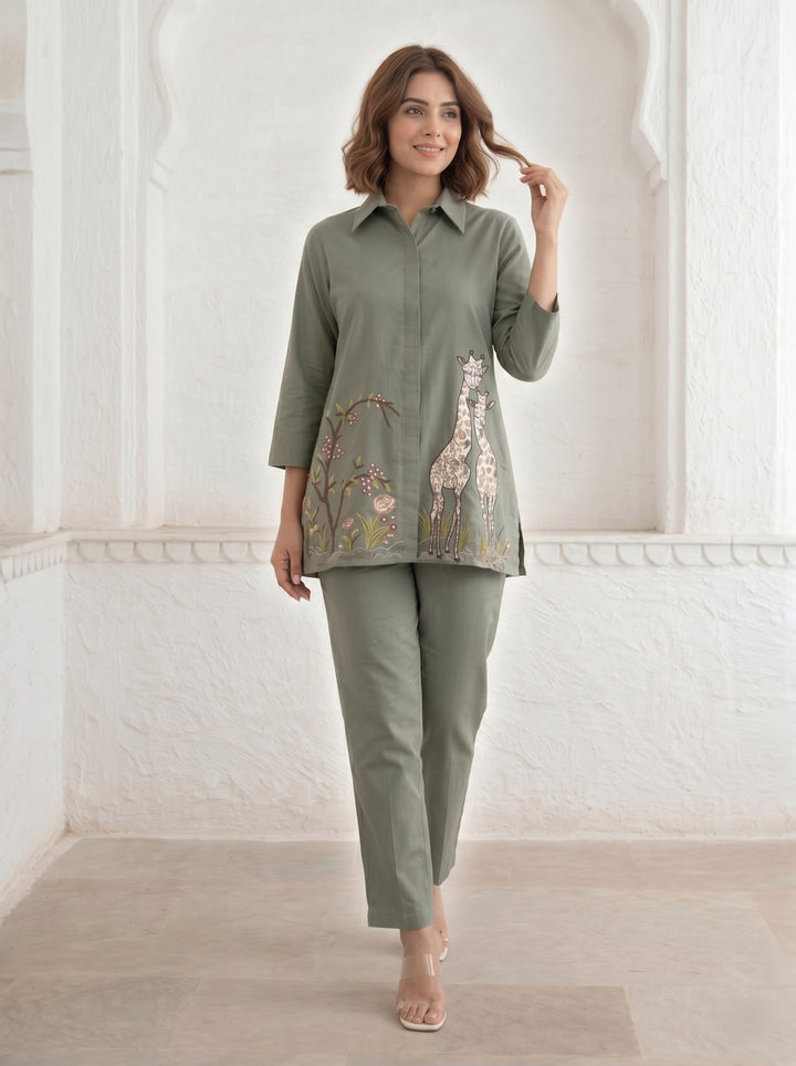Gaur stone embroidery cotton co-ord set