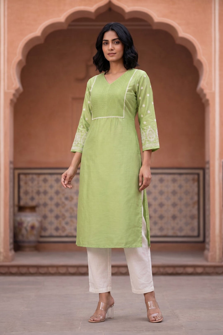 Sarvari Celery Embroidered Kurti