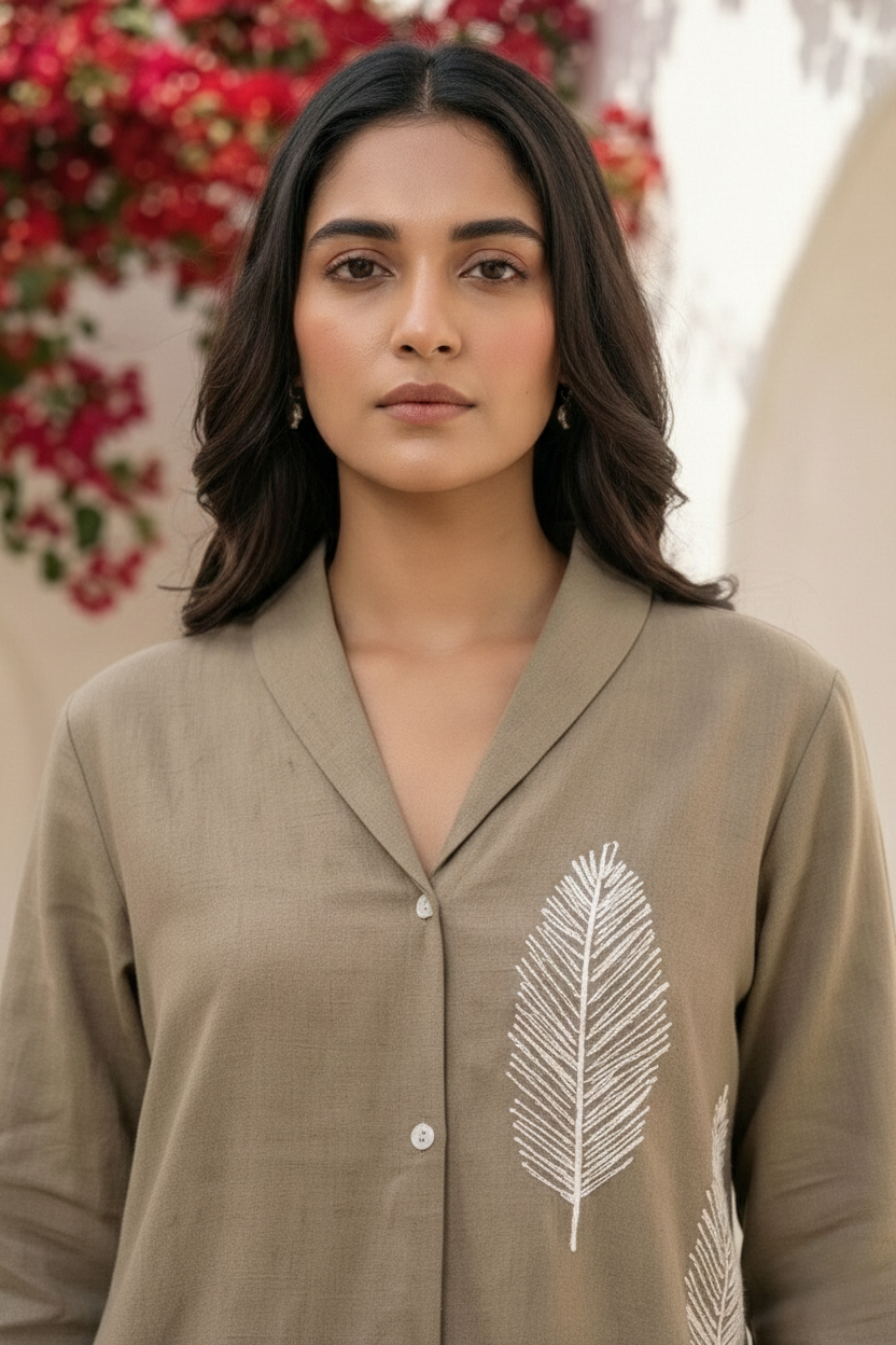 Sargi tan embroidery cotton co-ord set