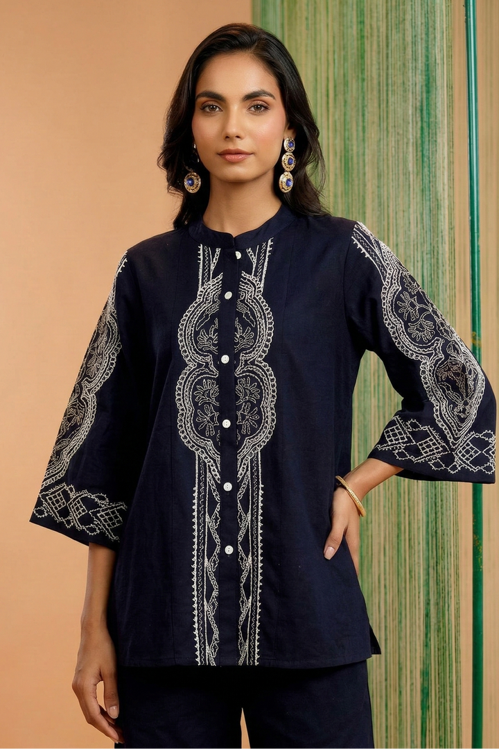 Tatva Navy embroidery cotton co-ord set